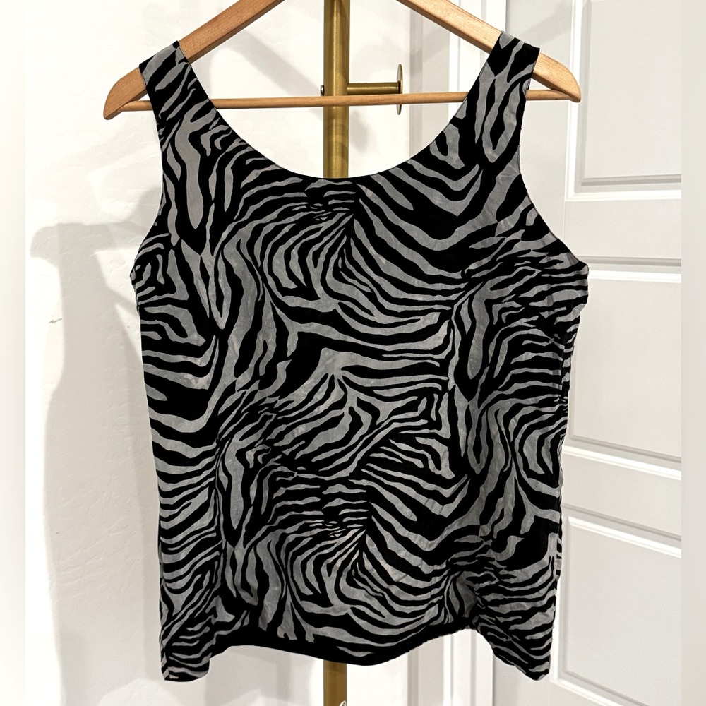Silk Animal Print Lined Sleeveless Black Gray Beige Top M Indie Sleaze Mob Wife